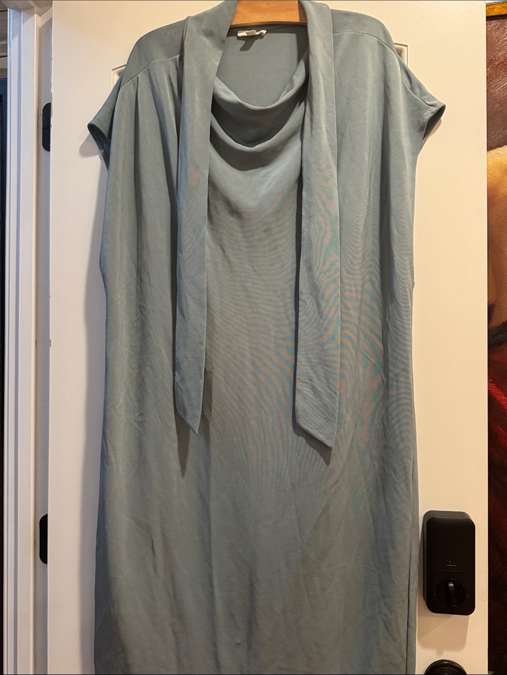 COS Jumper Dress Light Smoky Blue Draped Tie Neckline Midi Tunic Size L